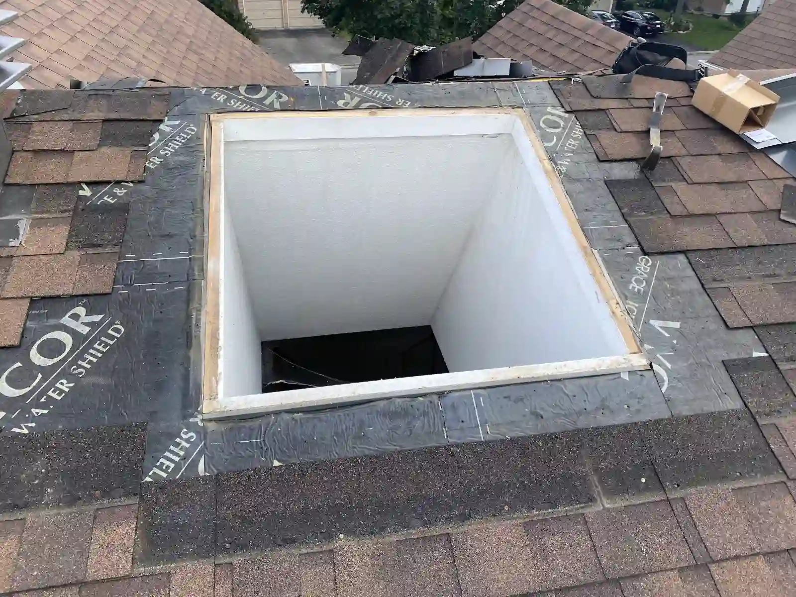 Skylight opening with Grace Ice & Water Shield membrane